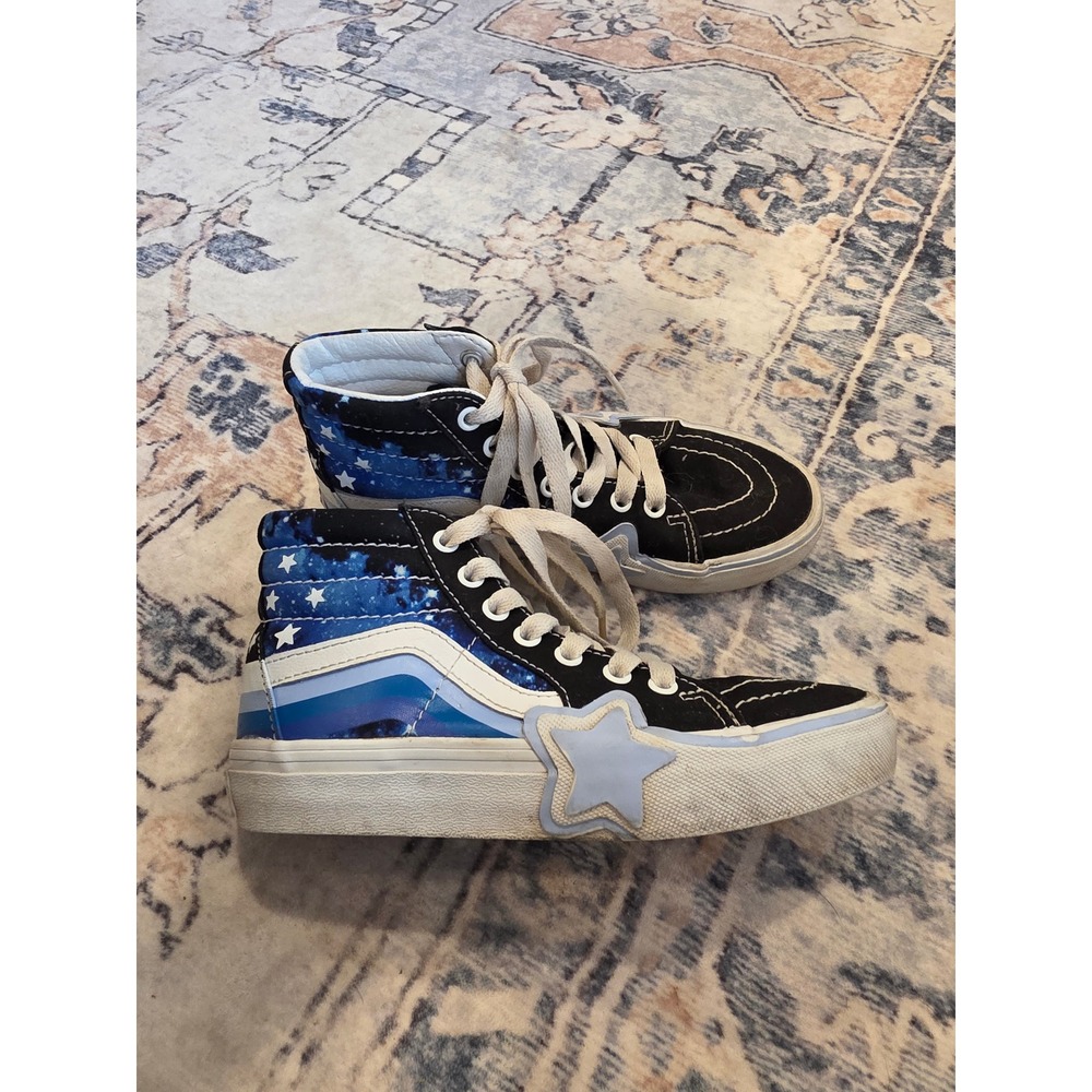 Vans Youth Boys 13.5 Sk8-Hi High Top Blue Black‎ Rainbow Star Lace Up Sneakers
